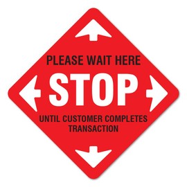 Public Safety Sign Stop Please Wait Here Non-Slip Floor Graphic | 6 Pack of 11" Floor Marker Vinyl Decal| Protect Your Business, Work Place & Customers | Made in The USA