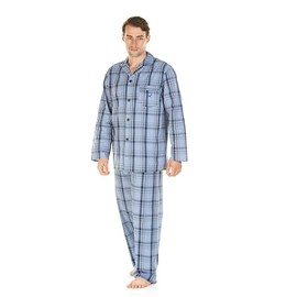 Haigman Men's Yarn Dyed Long Sleeve Cotton Poplin Pajama Set (XL, 111-116cm 44-46in, Big Blue Check)