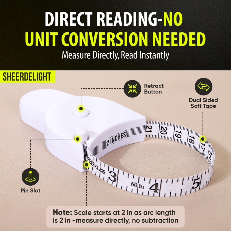 SheerDelight Body Measuring Tape, 2 Pack Retractable Measuring Tape for