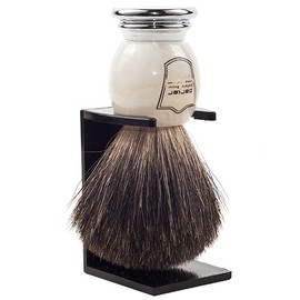 Parker Safety Razor 100% Black Badger Shaving Brush with Marble Handle - Extra Fine Brush Knot - Brush Stand Included