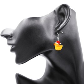Charm Buddy Rubber Duck Santa Hat Dangle Earrings Womens Girls Christmas Earrings Jewellery Girls Stocking Filler Secret Santa Christmas Party