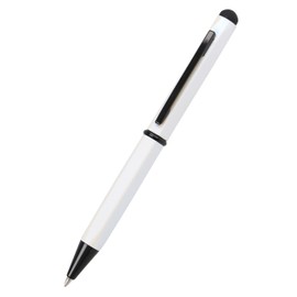 Onlinen Hexagon Stylus Ballpoint Pen, White, Hexagonal Ballpoint Pen Made of Aluminium, Replaceable D1 Refill, Blue Ink Colour, Pen with Touchpen, Pack of 1