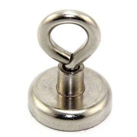 Ferrite Clamping Magnet with M6 Eyebolt for Hanging, Holding or Displaying Items - 32mm Diameter x 45mm High - 5.8kg Pull - North