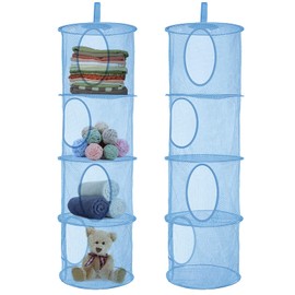 iTGOOS 1 Piece Hanging Mesh Storage Net Hanging Toy Storage 4 Tier Mesh Hanging Storage Basket Foldable Space Saving Organizer Compartments Hanging Mesh Storage Basket (Blue)