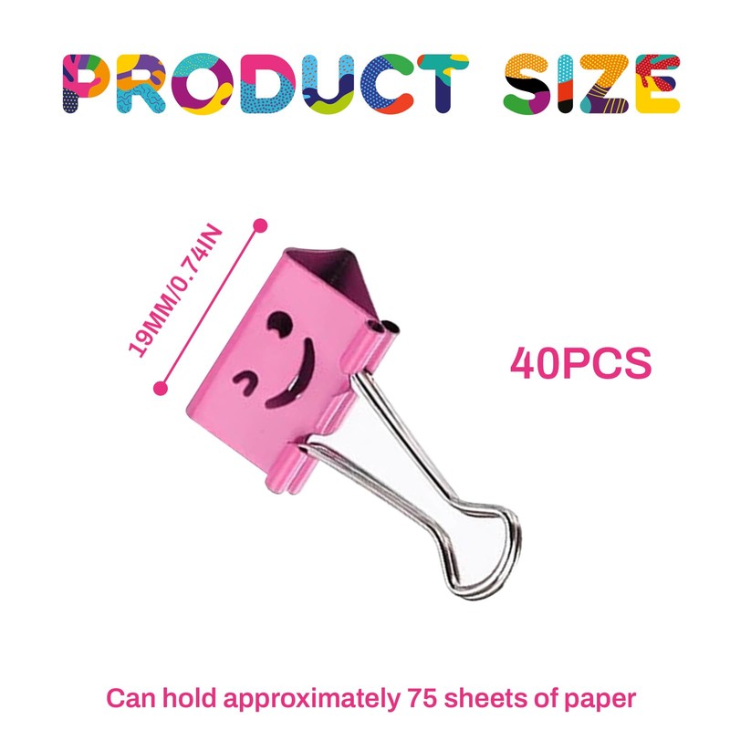 Foldback Clips, Pack of 40 Smile Clips, Metal, Paper Clips