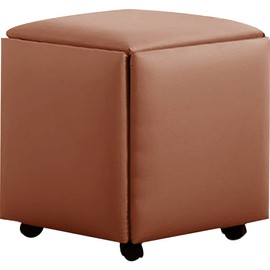 WAYUTO 5 in 1 PU Leather Seating Cube with Swivel Casters Stackable Sofa Chair Stool Nesting Ottoman Stool Movable Footstool Dressing Chair for Living Room Bedroom(Caramel Colour,Large)