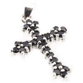 Windalf Alice Gothic Cross Pendant Black Crystal 925 Sterling Silver, Fabric, Cubic Zirconia