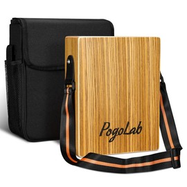POGOLAB Portable Adjustable Tone Thick Wooden Cajon, Travel Cajon Drum,  with Adjustable Strap & Storage Bag, Musical Hand Drum with Guitar Steel Strings, Compact Size Percussion Instrument Kit