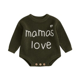MAHUAOYIXI Infant Baby Girls Sweater Rompers Jumper Newborn Baby Boys' Knit Bodysuits Long Sleeve Letter Embroidery Jumpsuit Chunky Knitwear for Baby Warm Clothes (Army Green, 6-9 Months)