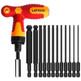 Ball End Hex Head Allen Wrench Drill Bit Set with T Handle Ratchet Driver, LATTOOK 12PCS Metric Ball End Hex Bit Set Allen Key Bit Set Hex Key Drill Bit Set with T Handle, S2 Steel, 4'' Long