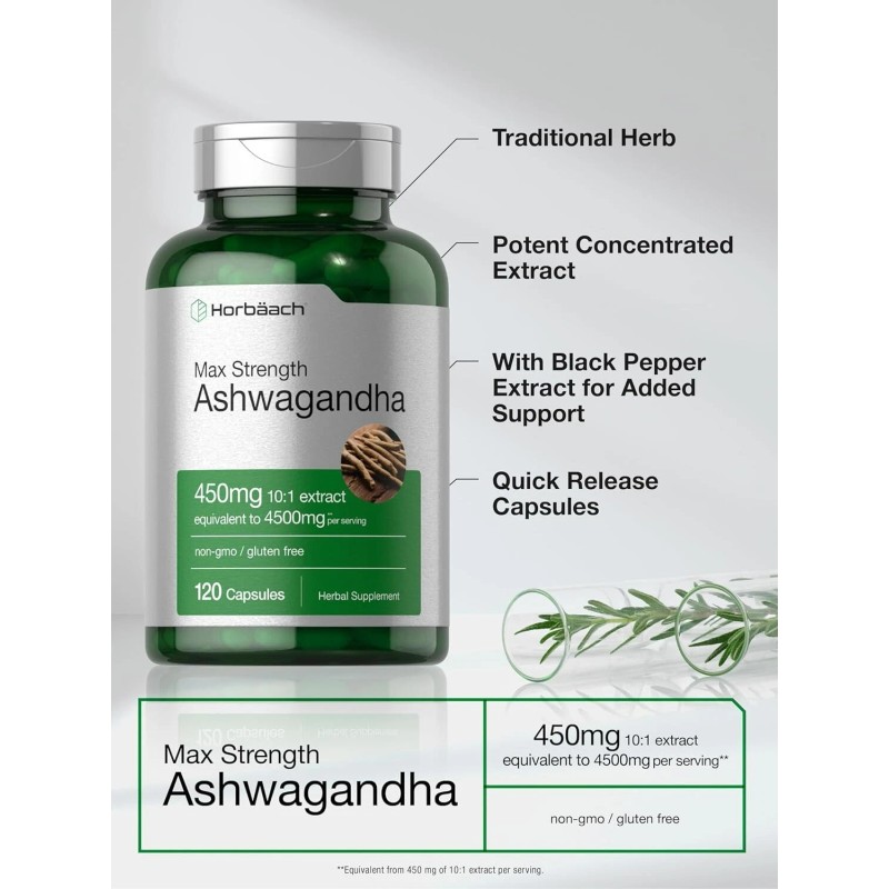 Horbäach Ashwagandha Capsules | 4500 mg | 120 Count |