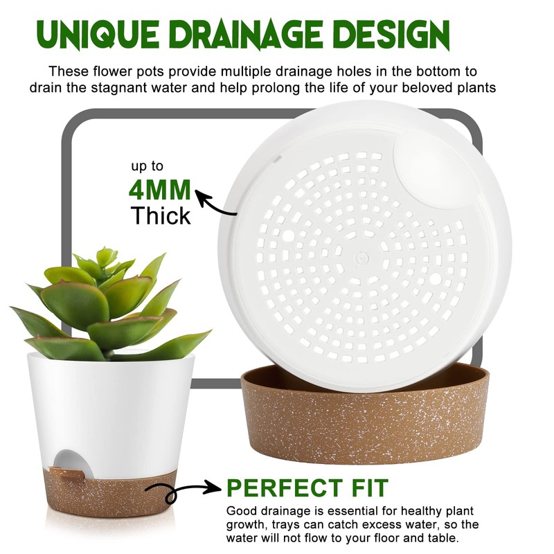 YNNICO Indoor Outdoor Plant Pots- Self Watering Planters with Drainage
