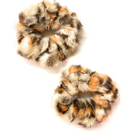 Mia Beauty Furry Scrunchie Ponytail Holder Hair Tie Hair Accessory Hair Wrap for Women, Teens, Girls, Fashion | Beige Brown Leopard Print