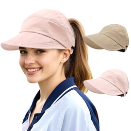 Sun Hat for Women,UPF 50+ UV Protective Hiking Fishing Hats,Wide Brim Visor 2 Pack Khaki Pink