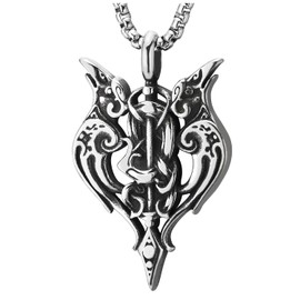 COOLSTEELANDBEYOND Viking Gungnir Raven The Spear Pendant, Men Stainless Steel Vintage Necklace with Wheat Chain, Metal, No Gemstone, Silver, MP-2598