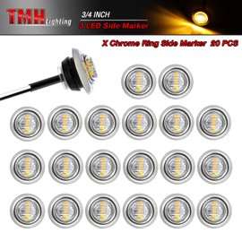 TMH (Pack of 20) 3/4 Inch Mount Clear Lens Amber LED + Stainless Ring Cover Grommet Clearance Bullet Marker lights, Side LED marker Indicator Turn Signal for trailer Truck RV Car Bus Van