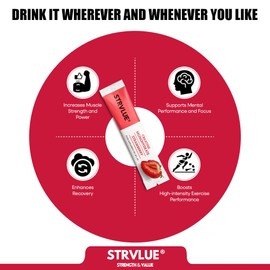 STRVLUE Creatine Monohydrate 30 Sachets (5g Creatine Each) C Gluten Free & Vegan C Supports Muscle Growth, Strength, Power, Enhances Recovery C Convenient On-The-Go Supplement for Men & Women C Strawberry