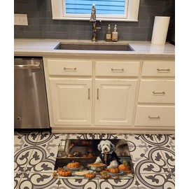 Caroline's Treasures Old English Sheepdog Fall Kitchen Pumpkins Memory Foam Kitchen Mat Machine Washable Anti-Fatigue Mat Cushion Comfort Bath Mat or Kitchen Rug