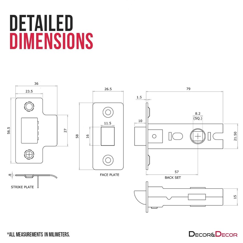 Decoranddecor 3 Inch Tubular Mortice Latch for Internal Doors, Fire