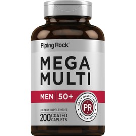 Piping Rock Multivitamin for Men Over 50+ | 200 Caplets | Mega 50 Plus Daily Multimineral | with Magnesium, Calcium, Zinc | Non-GMO, Gluten Free Supplement