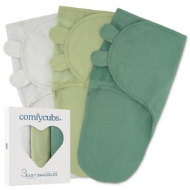 Comfy Cubs Comfy Cubs Easy Swaddle Blanket, 3 Pack - 100% Cotton Newborn Wrap, Large for 3-6 Months Infants, with Adjustable Velcro, Breathable and Durable Sleep Sack for Babies - Stone, Sage, Azul