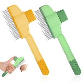 LXUEJIE Flea Comb for Dogs and Cats with Release Button, 2PCS Comfort safety Pet Hair Removal Comb & Flea Combs with Long & Short Stainless Steel Metal Teeth for Short/Long Hair