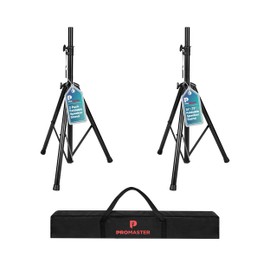 ProMaster Tripod Speaker Stand - Set of 2 Universal and Telescopic Adjustable, Non-Slip Fleet, On-Stage and Studio-Quality Tripod Speaker Stand Mount Holder with Safety Locks and Carrying Bag - Black