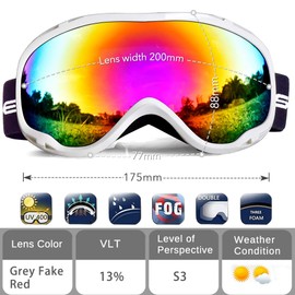 HUBO SPORTS OTG Ski Snowboard Goggles for Men Women Adult,Skiing Goggles with UV Protection of Dual Lens with Anti Fog (WBPRed)