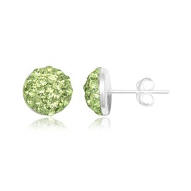 8MM Half Disco Ball Sterling Silver Stud Earrings - GREEN PERIDOT. 8-GP