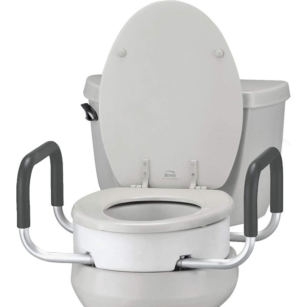 NOVA Medical Products Toilet Seat Riser with Handles, Raised Toilet Seat (For Under Seat) with Padded Arms, For Elongated Toilet Seat White 1 Count