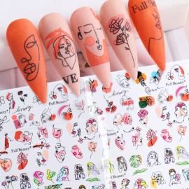Markenlos 10Rolls Foil Stickers Abstract Face Line Rose Nail Art Transfer Paper Wrap Decor