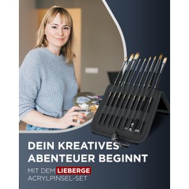 LIEBERGE Premium Acrylic Paint Brush Set - 9 Acrylic Brushes + Presenter - Perfect for Acrylic Paints - High Quality Artist Brushes without Hair Loss When Painting (9 Brushes)
