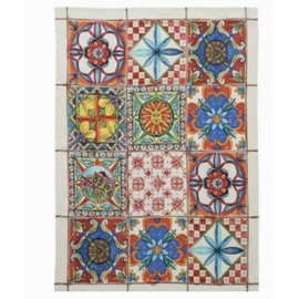 Mierco European Linens, European RedTiles Italian Linen Kitchen/Tea Towel, 100% Linen, Made in Italy