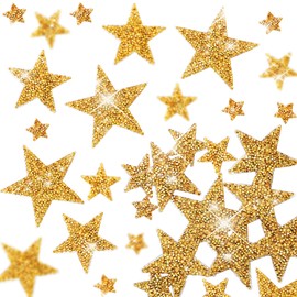 Geosar 60 Pcs Iron on Star Patches Star Shape Rhinestone Appliques Adhesive Glitter Star Patches Rhinestone Appliques Embellishments Patches in 4 Size for DIY (Gold)