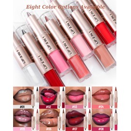 Matte Lip Liner&Tinted Lip Gloss Kit for Women Long Lasting Waterproof,2-in-1 Nude Brown Lipliner Pencil Pink Lips Oil Gloss Combo 24 Hour,Hydrating Lip Balm Glossy Lipgloss Liquid Lipstick Makeup-05