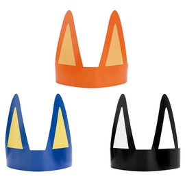 24pcs Dog Theme Birthday Headbands, Coated Paper Puppy Ears Crowns with Elastic Ropes Dog Party Hats (Blue, Orange, Black)