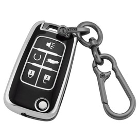 EKALA for Chevy Buick Key Fob Cover Case with Keychain for Chevy Cruze Camaro Malibu Equinox Impala Buick GMC 5 Buttons Flip Folding Key Fob Shell (CL-Chv-5F-S)