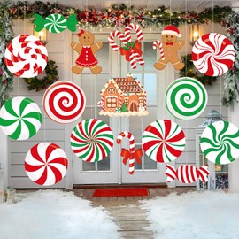 16 piezas de Navidad de pan de jengibre para decoración al aire última intervensión de 10.6 pulgadas de doble cara de bastón de caramelo de Navidad adornos colgantes de bastón de caramelo rojo verde