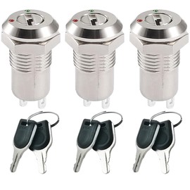 GUUZI 3 Pack 12mm Metal Key Lock Latch Switch On/Off Key Switch Lock 0-250V Continuous Key Switch