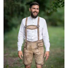 Schöneberger Trachten Couture Lederhosen Men – Bavarian Oktoberfest Trousers with Original Suspenders, Genuine Nubuck Leather (US, Waist, 34, Regular, Brown Antique)