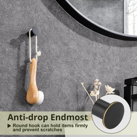 Mooche Round Coat Hooks Wall Mounted, Stainless Steel Heavy Duty Towel Hooks for Door, Bathroom, Kitchen, 4 Pack Individual Hooks for Hanging Clothes, Robes, Bags, Matte Black Finished, with Drilling