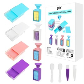 Diamond Art Painting Trays Organizer with Lid, Diamond Art Accessories Trays with Brush & Spoon, Rhinestone Tray Sorter for DIY Art Craft Supplies (Colorful-Set-funnels)