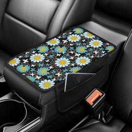 Dreaweet Car Armrest Cover Hippie Flower Car Accessories for Women Interior Universal Arm Rest for Truck SUV Center Console Pad Cover Protector Soft Armrest Seat Box with 2 Storage Pockets