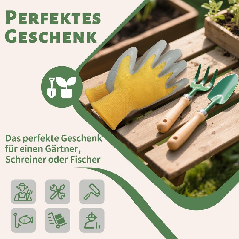 3 Pairs of Work Gloves with Natural Latex Layer and