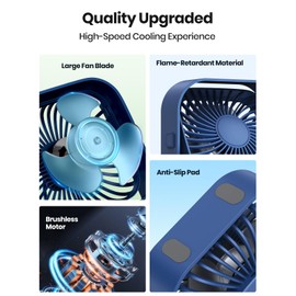 TOPK USB Desk Fan 2Pack Mini Personal Fan Portable, Strong Airflow & Quiet Operation, USB Powered, Three-Speed Wind Small USB Fan for Desk, 360° Rotatable Head for Home Office Table and Desktop Blue