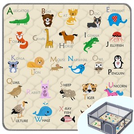 Baby Play Mat，Thick Soft 47" X 47" Playpen mat, Foldable and Machine Washable Baby Play Mats for Floor，Play Mat for Babies, Toddlers & Infants to Play and Learn (Beige Animal)