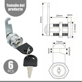 ZENITHX Cerraduras de Gabinete 6 Piezas,Cerraduras de Seguridad con 2 Llaves, Aleación de Zinc Cerradura de Leva para Archivos,para archivos, armario,oficina(plata)