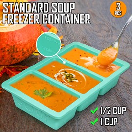 GDDGCUO Silicone Soup Freezer Container, 3 Pcs Soup Freezer Trays with Lid, Silicone Freezer Trays with Steel Frame, Perfect for Make 9 Piece 1 Cup Soup, Sauce, Broth at Once, Dishwasher safe