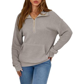 Dokotoo Women's Sweatshirts Fall Fashion Quarter Zip Pullover Women Hoodies Long Sleeve Oversized Sweatshirt for Women 2025 Casual Loose Sweater Outfits Clothing Gray Large