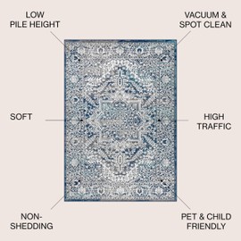 JONATHAN Y MDP100B-4 Modern Vintage Medallion Indoor Area -Rug Country Floral Easy -Cleaning Bedroom Kitchen Living Room, 4 X 6, Navy/Light Grey